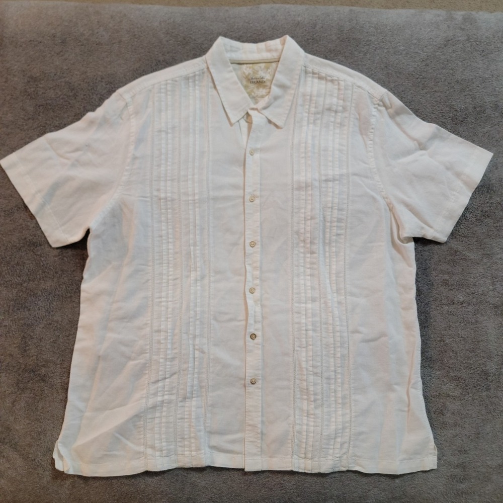 Tasso Elba Island Mens White Linen Blend Pintuck Guayabera Shirt XXL Short Slv